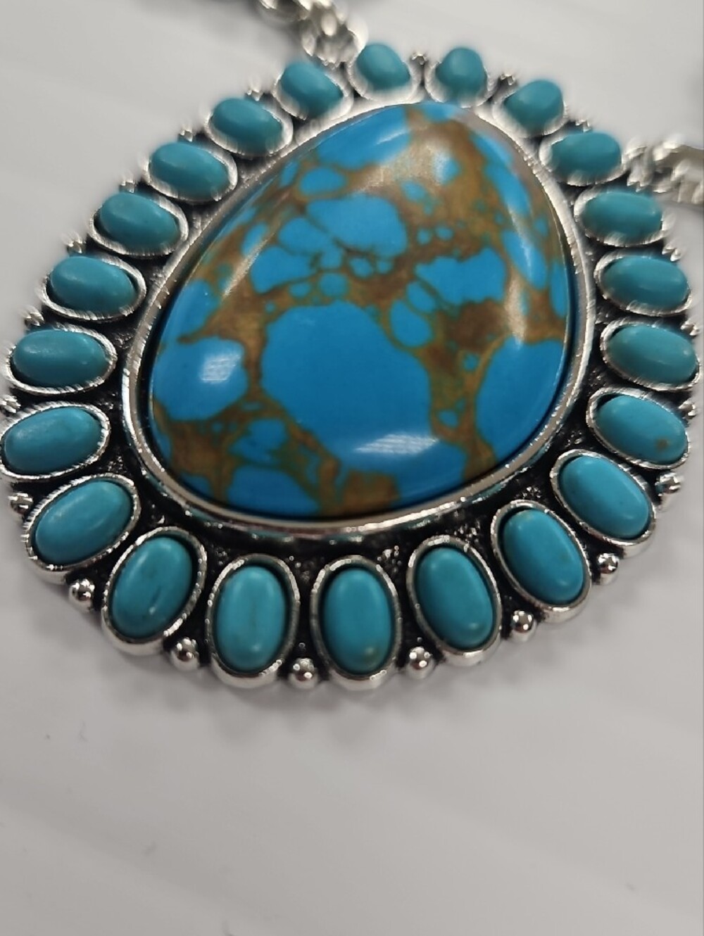 Turquoise Teardrop Statement Necklace - Women Jewelry - Picture 6 of 7
